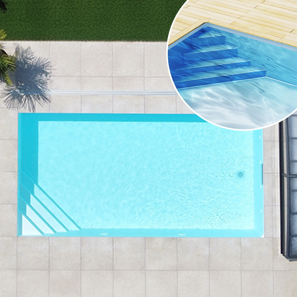 Piscine en polystyrène, 350 x 350 x 150 cm, kit de base avec escalier d'angle à gauche