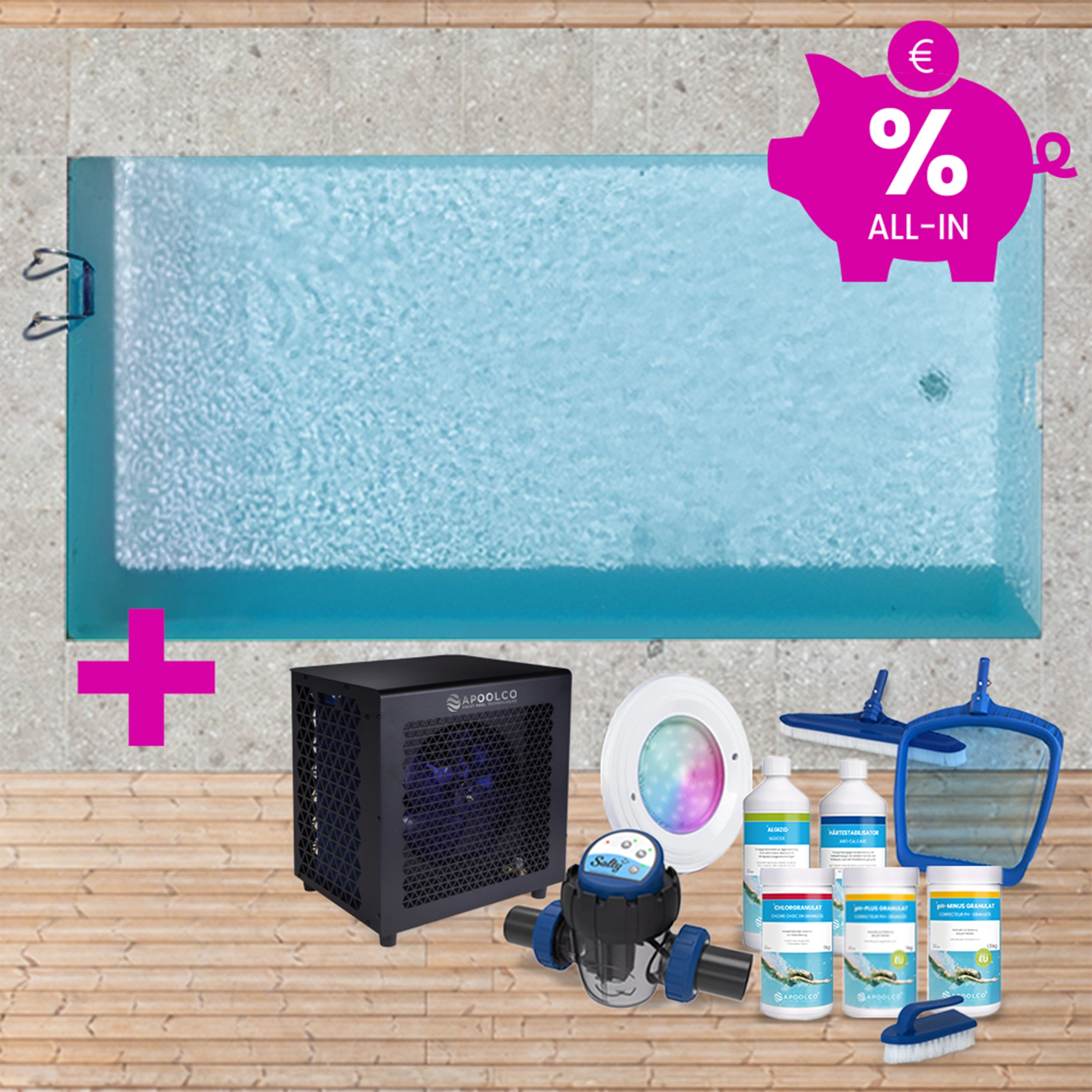 KIT COMPLET : Piscine en polystyrène 400 x 300 x 150 cm, avec échelle, 0,80mm, Gris