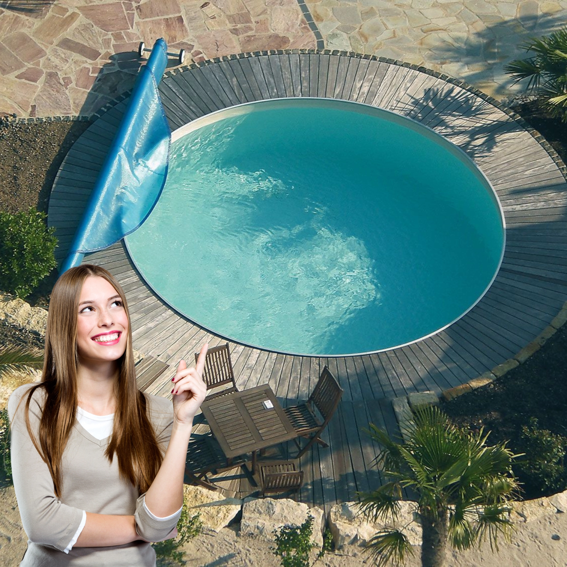 Piscine hors sol avec femme