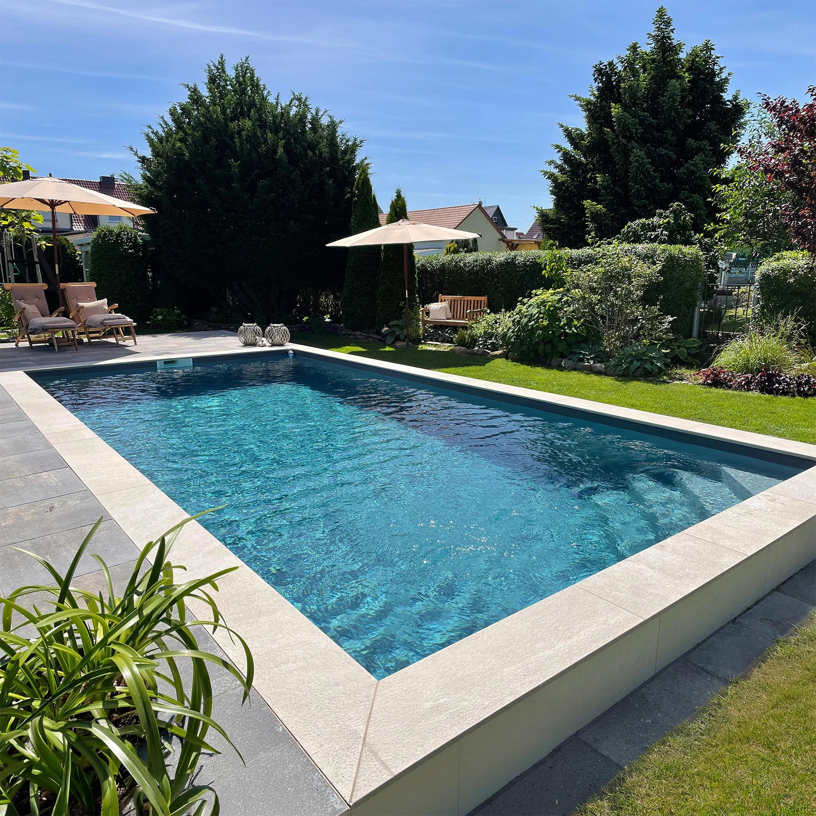 Piscine en polystyrène, 1000 x 500 x 120 cm, set complet avec escalier d'angle à droite