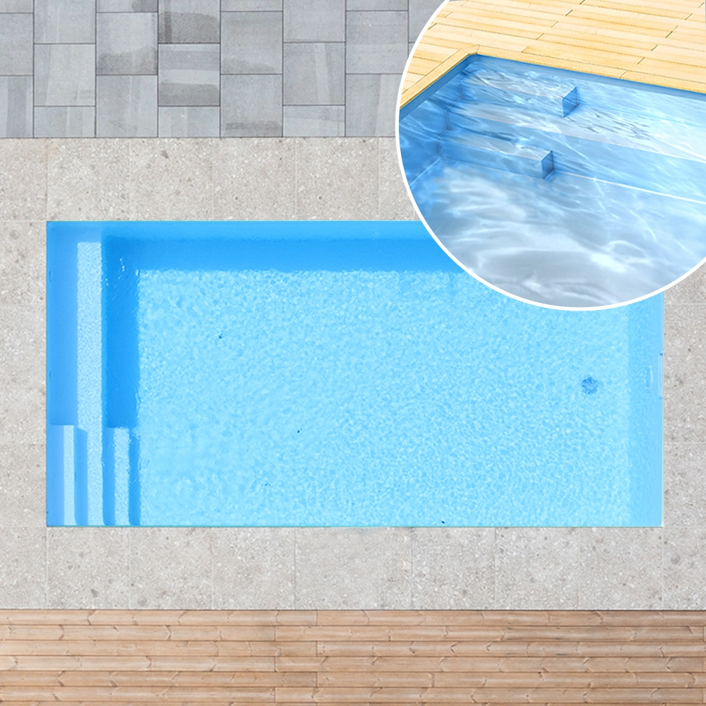 Piscine en polystyrène, 1000 x 500 x 120 cm, kit de base avec escalier à gauche et banquette