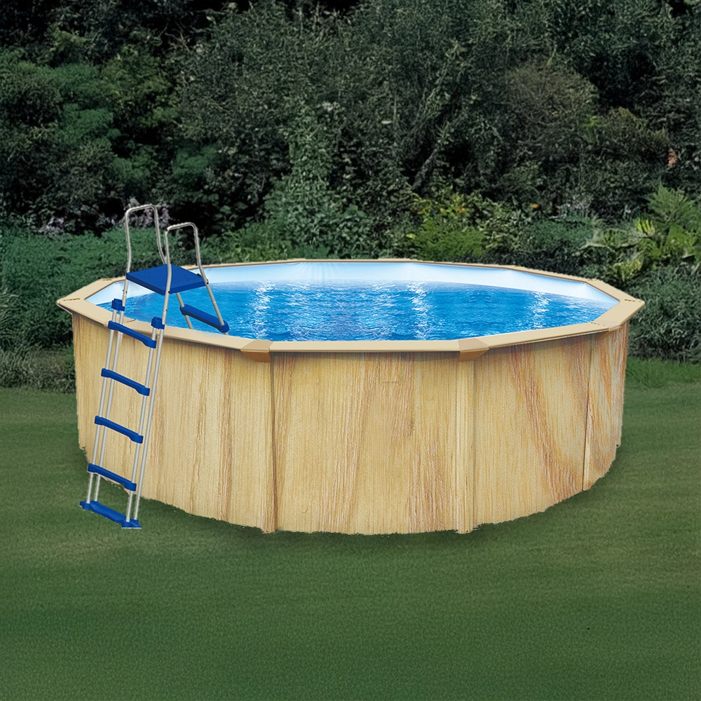 Piscine acier ronde aspect bois Ø 460 x 120 cm, Kit complet