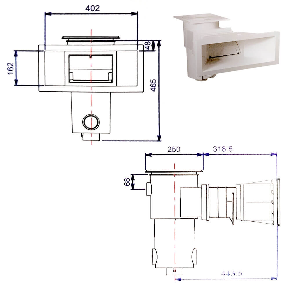 Ecumeur à larges mâchoires P-GM-Long - Dimensions