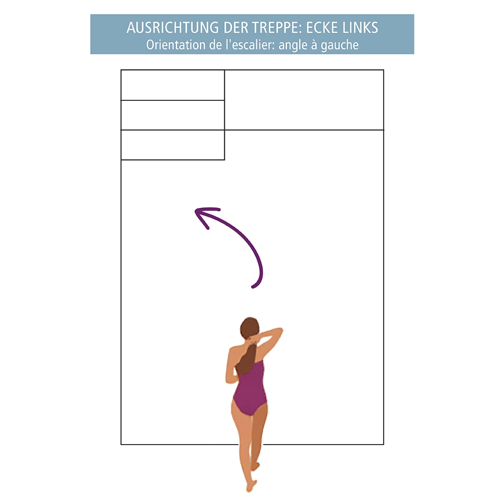 Piscine en polystyrène, 1000 x 500 x 120 cm, kit de base avec escalier à gauche et banquette