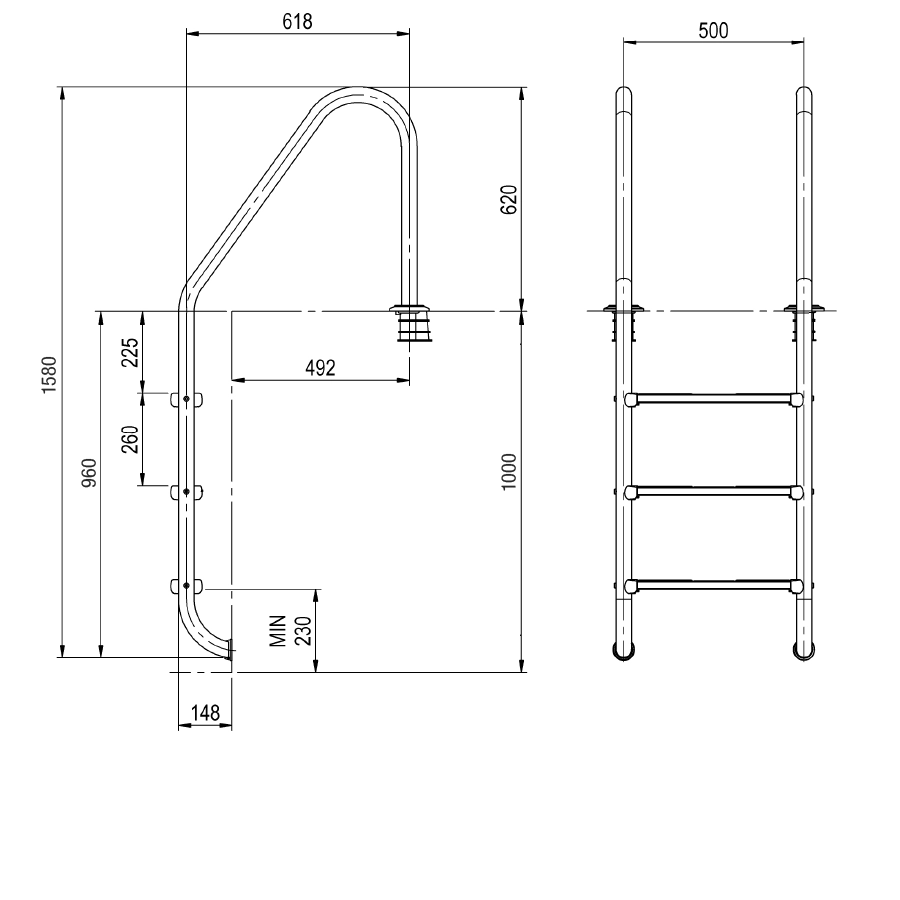 Échelle pour piscine profonde 120 cm, 3 marches