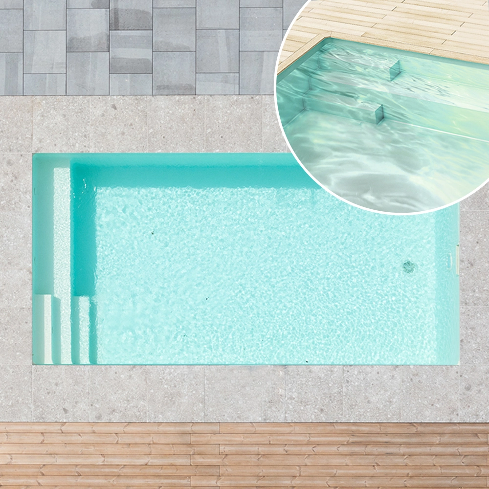 Piscine en polystyrène, 1000 x 500 x 120 cm, kit de base avec escalier à gauche et banquette