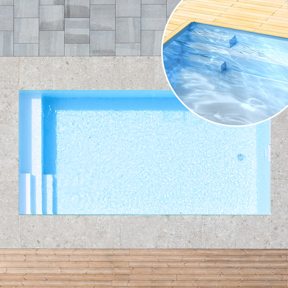 Piscine en polystyrène, 400 x 200 x 120 cm, set complet avec escalier à gauche et banquette