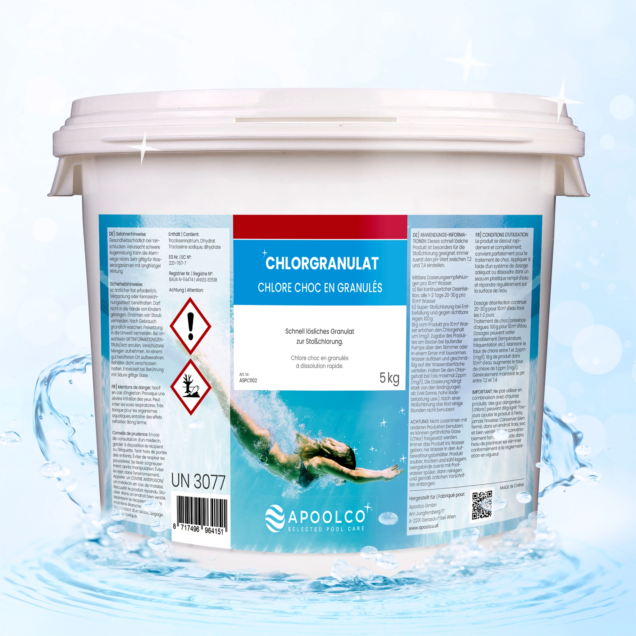 Chlore choc en granulés 5 kg, Apoolco