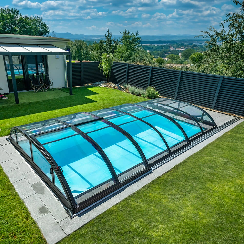 Sonder Überdachung, DALLAS, 750 x 428 x 120 cm, anthrazit, Klarglas 4 mm klar