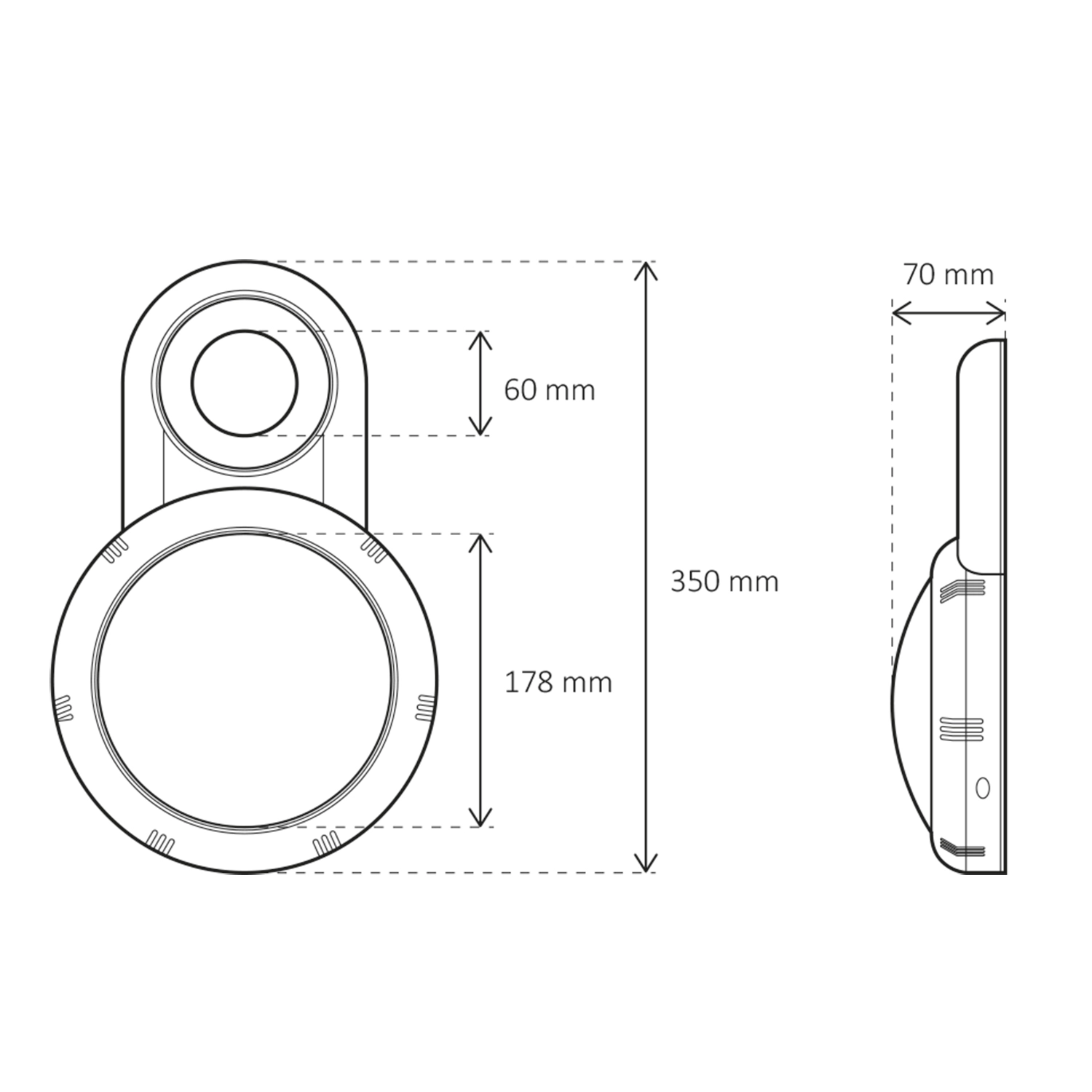 Projecteur suspendu SEAMAID, LED, RGB, 12 V, sur buse d'entrée - Dimensions