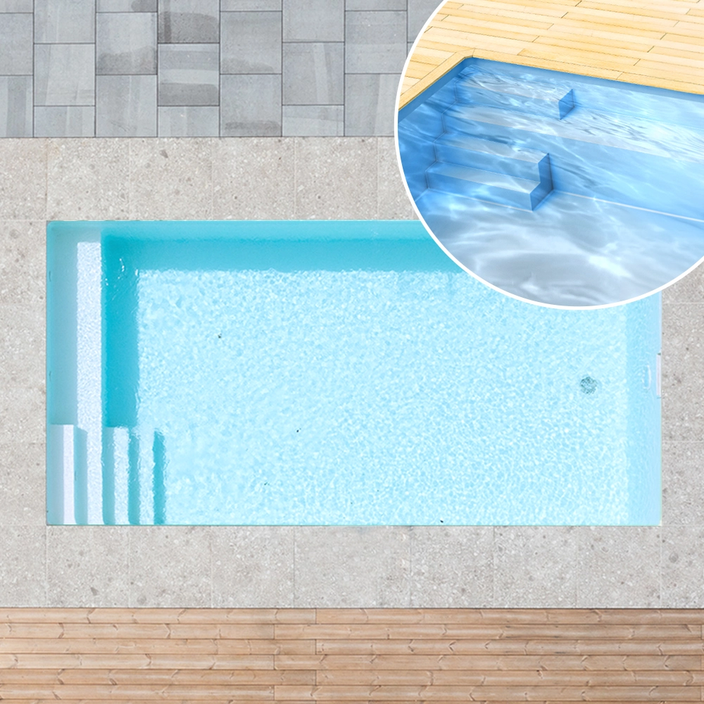 Piscine en polystyrène, 350 x 350 x 150 cm, kit de base avec escalier à gauche et banquette